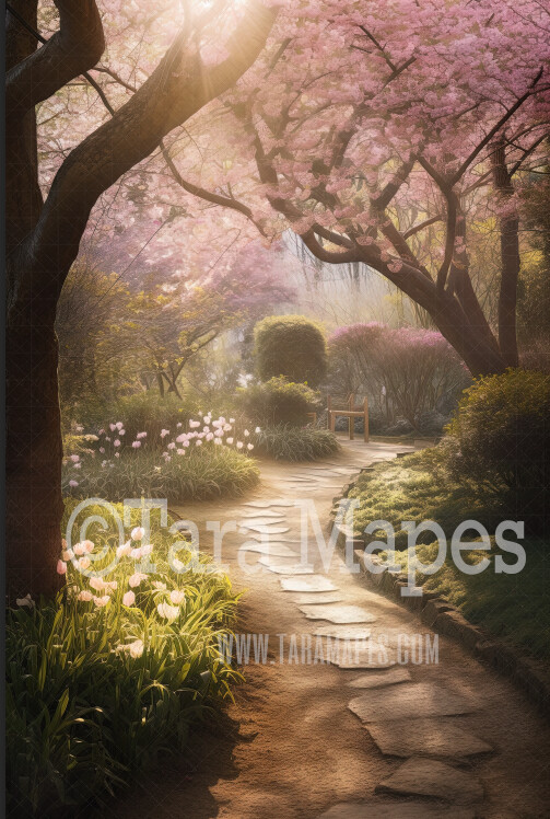 Garden Path Digital Backdrop - Path in Garden - Floral Pathway -  Flowers in Garden -  Digital Background JPG