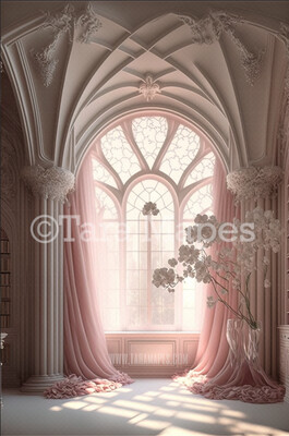 Ornate Pink and White Room Digital Backdrop - Pastel Baroque Pink Sitting Room with Silk Curtains - Pink Room  Digital Background JPG