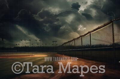 Baseball Field Digital Background - Stormy Baseball Dugout Digital Backdrop - Football Field Digital Background JPG file