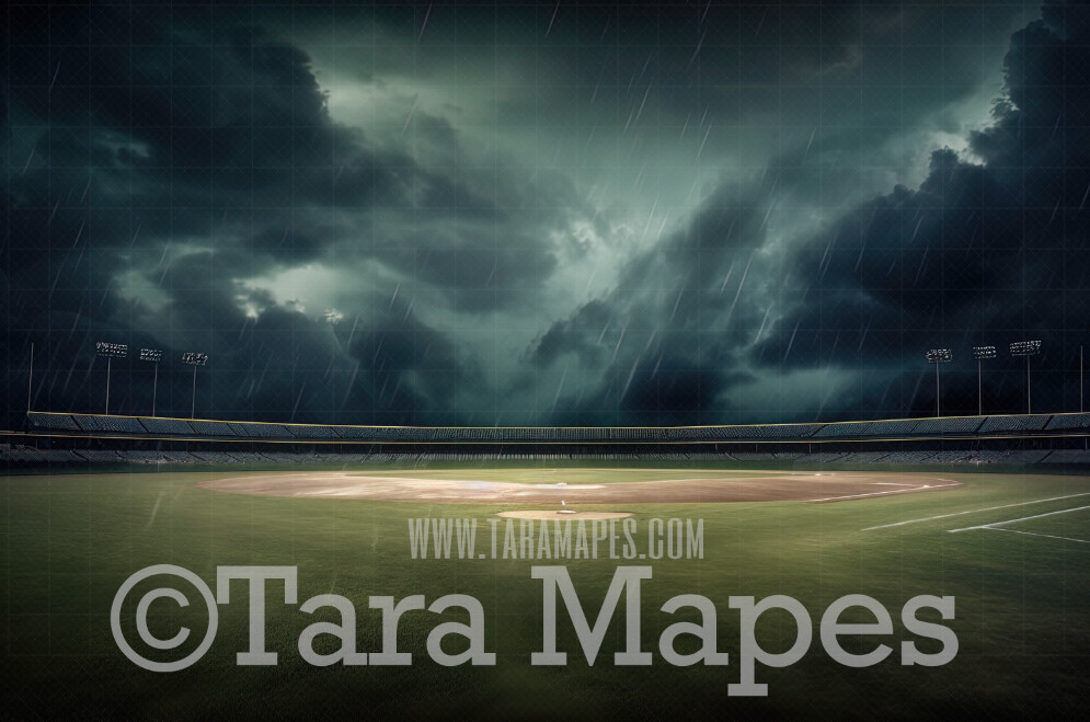 Baseball Field Digital Background - Stormy Baseball Digital Backdrop - Football Field Digital Background JPG file
