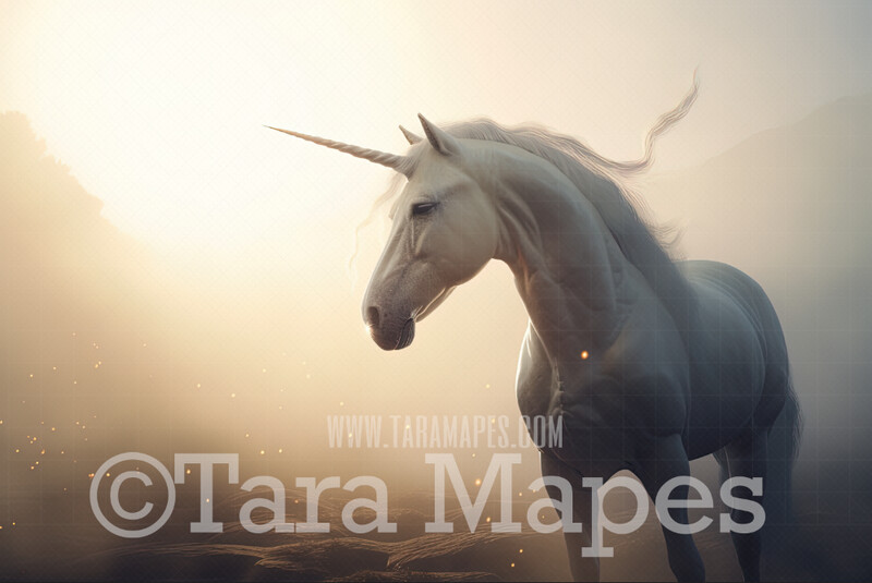 Unicorn Digital Backdrop - Unicorn in Magical Field - Warm Sunlit Unicorn Digital Background JPG