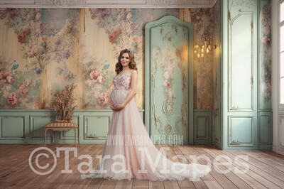 Pastel Vintage Wall Digital Backdrop - Ornate Pastel Wall - Vintage Wall Digital Background JPG