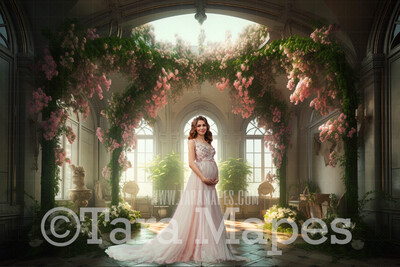 Floral Room Digital Backdrop - Room of Pink Flowers and Vines - Ornate Victorian Garden Room Digital Background JPG