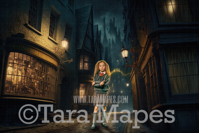 Wizard Alley Digital Backdrop - Wizard Street of Shops Magical Scene  - Castle Digital Background