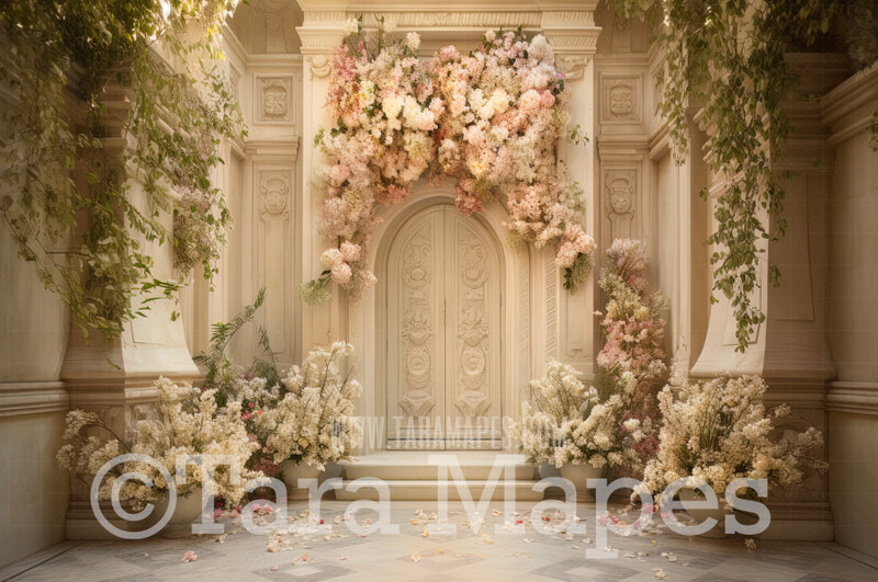 Floral Room Digital Backdrop - Room of Pink Flowers and Vines - Ornate Victorian Garden Room Digital Background JPG