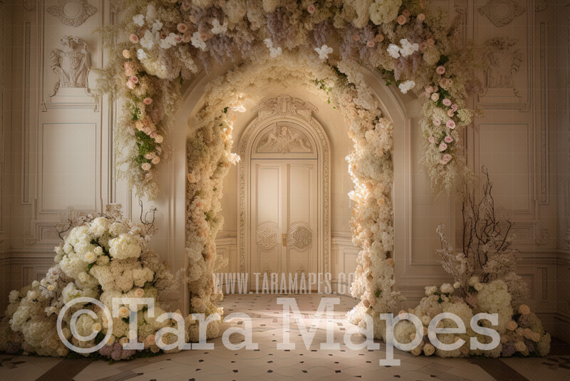 Floral Room Digital Backdrop - Room of Pink Flowers and Vines - Ornate Victorian Garden Room - Flower Room Digital Background JPG
