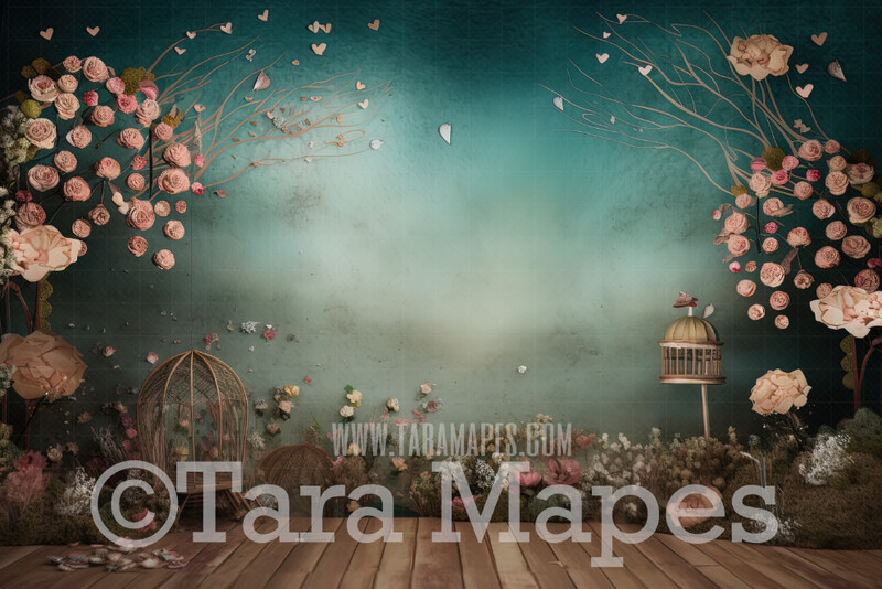 Fine Art Studio Digital Backdrop - Whimsical Vintage Room with Roses - Victorian Room Studio Digital Background JPG