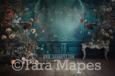 Fine Art Studio Digital Backdrop - Vintage Room with Roses - Victorian Room Studio Digital Background JPG