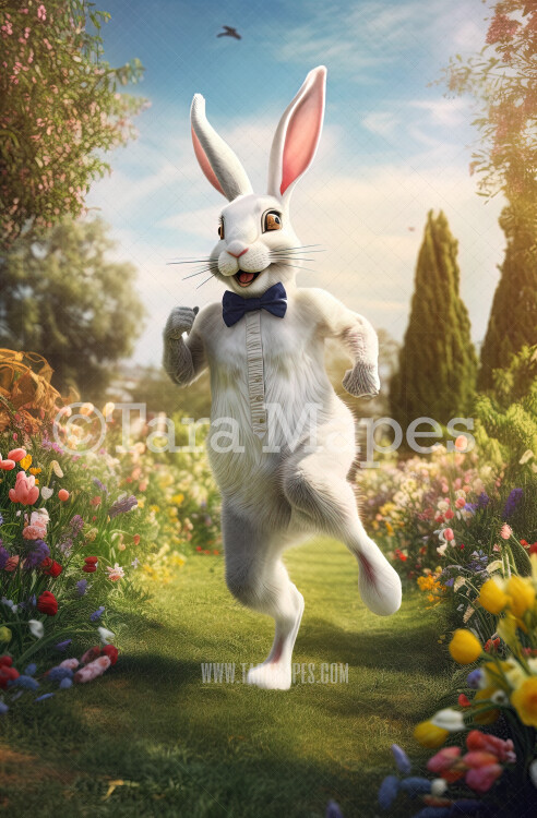 Easter Bunny Digital Backdrop -  Easter Bunny wearing Tie in Field - Funny Easter Bunny Digital Background / Backdrop JPG