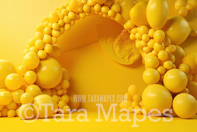 Balloon Digital Backdrop - Yellow Balloon Arch Digital Background JPG
