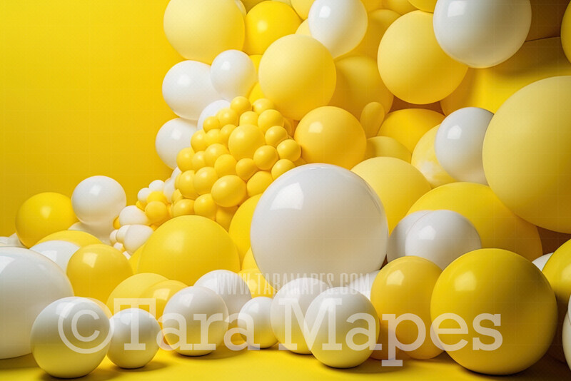 Balloon Digital Backdrop - Yellow and White Balloons  Digital Background JPG