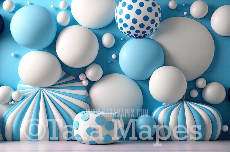 Balloon Digital Backdrop - Blue and White Balloons  - Blue Balloons Digital Background JPG