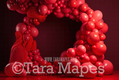 Balloon Digital Backdrop - Red Balloon Arch Digital Background JPG
