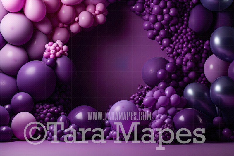 Balloon Digital Backdrop - Purple Violet Plum Balloon Arch Digital Background JPG - Shades of Purple Balloons Digital Backdrop