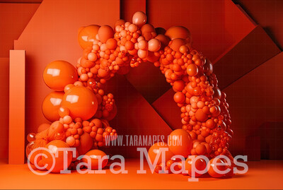 Balloon Digital Backdrop - Orange Balloon Arch Digital Background JPG - Shades of Orange Balloons Digital Backdrop