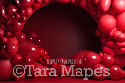 Balloon Digital Backdrop - Red Balloon Arch Digital Background JPG