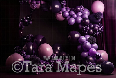 Balloon Digital Backdrop - Purple Violet Plum Balloon Arch Digital Background JPG - Shades of Purple Balloons Digital Backdrop