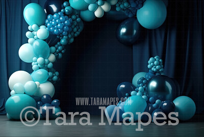 Balloon Digital Backdrop - Teal Blue Cyan Balloon Arch - Balloons  Digital Background JPG - Shades of Blue Balloons Digital Backdrop
