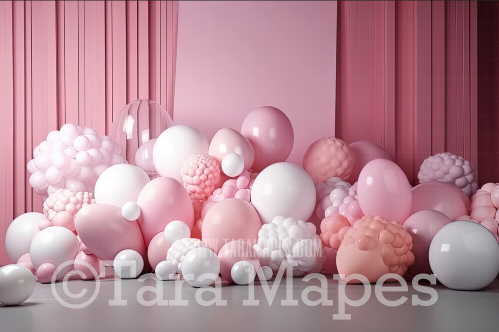 Balloon Digital Backdrop - Pink and White Balloons and Candy - Pink Balloons Digital Background JPG