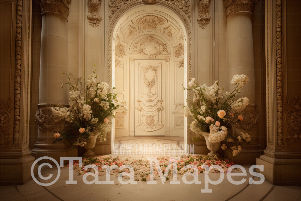 Floral Room Digital Backdrop - Room of Ivory Flowers - Ornate Door - Ornate Victorian Flowers Room - Flower Room Digital Background JPG