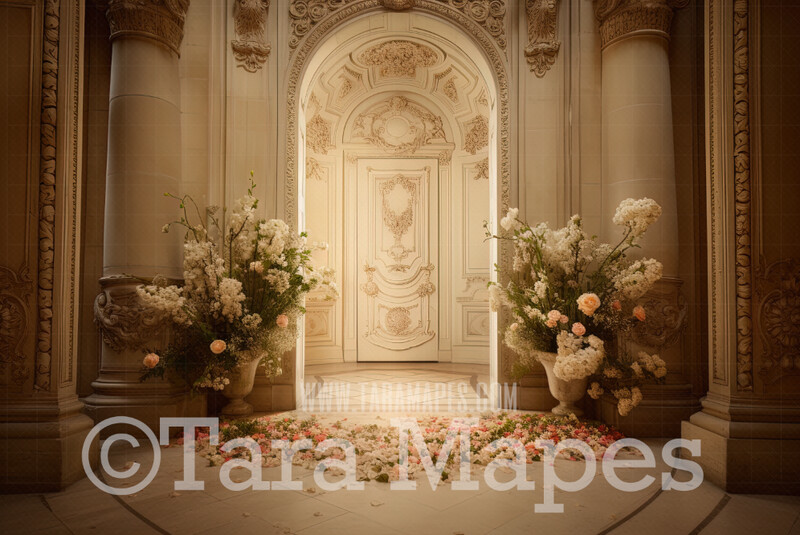 Floral Room Digital Backdrop - Room of Ivory Flowers - Ornate Door - Ornate Victorian Flowers Room - Flower Room Digital Background JPG