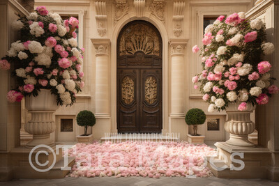 Floral Room Digital Backdrop - Room of Pink Flowers - Ornate Door - Ornate Victorian Flowers Room - Flower Room Digital Background JPG