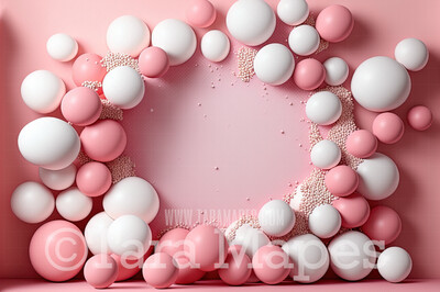 Balloon Digital Backdrop - Pink and White Balloons  - Pink Balloons Digital Background JPG