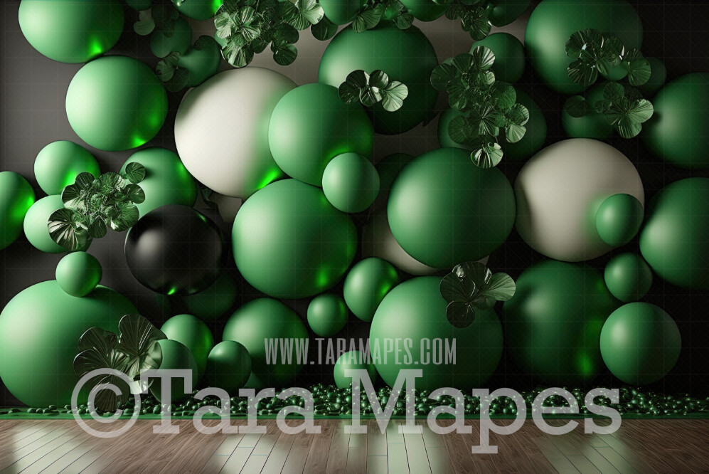 Balloon Digital Backdrop - Green Balloons and Clovers Digital Background JPG - Shades of Green Balloons Digital Backdrop