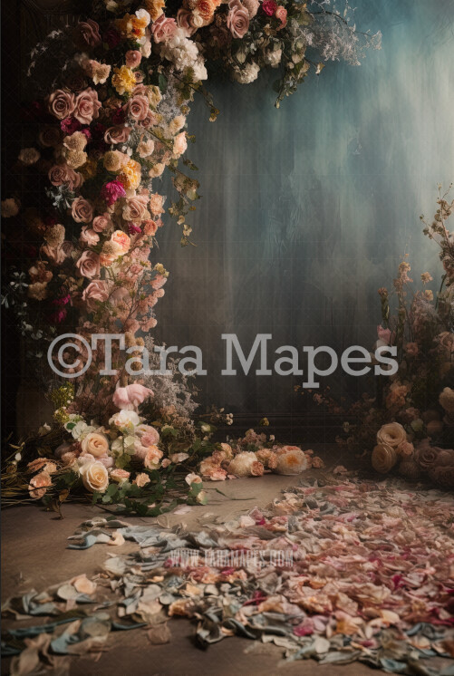 Floral Sweep Studio Digital Backdrop - Fine Art Floral Studio Digital Background JPG - Cascading Flowers Digital Backdrop