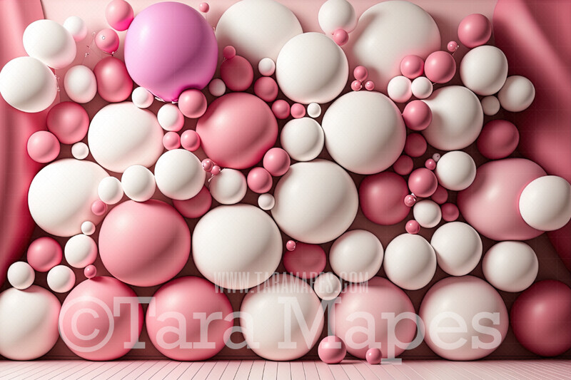 Balloon Digital Backdrop - Pink and White Balloons  - Pink Balloons Digital Background JPG