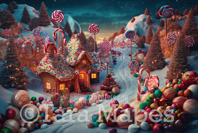 Christmas CandyLand Digital Backdrop - Gingerbread Christmas Candy Themed Digital Backdrop - Sweets Christmas Digital Background