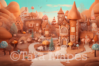 Christmas Gingerbread Town Digital Backdrop - Gingerbread Land  Themed Digital Backdrop - Sweets Christmas Digital Background
