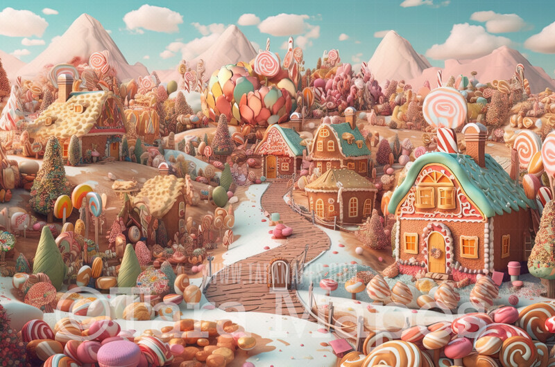 Christmas Gingerbread Town Digital Backdrop - Gingerbread Land  Themed Digital Backdrop - Sweets Christmas Digital Background