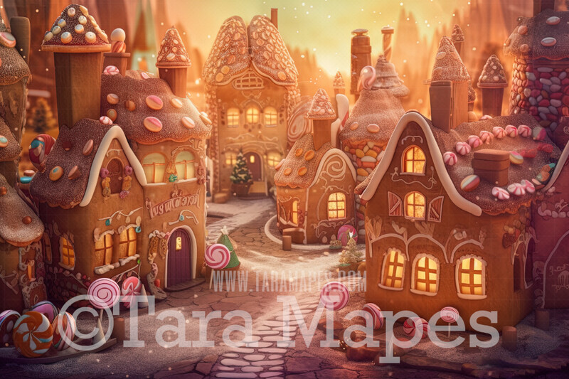 Christmas Gingerbread Town Digital Backdrop - Gingerbread Land  Themed Digital Backdrop - Sweets Christmas Digital Background