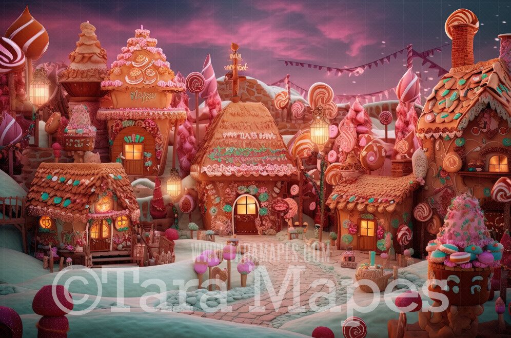 Christmas Gingerbread Town Digital Backdrop - Gingerbread Land  Themed Digital Backdrop - Sweets Christmas Digital Background