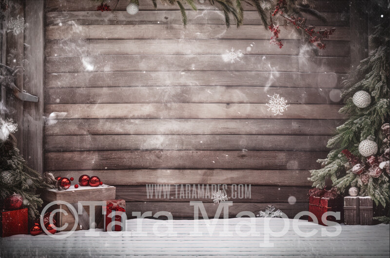 Christmas Studio Digital Backdrop - Rustic Christmas Interior - Christmas Room Digital Background