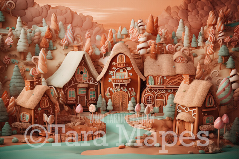 Christmas Gingerbread Town Digital Backdrop - Gingerbread Land  Themed Digital Backdrop - Sweets Christmas Digital Background