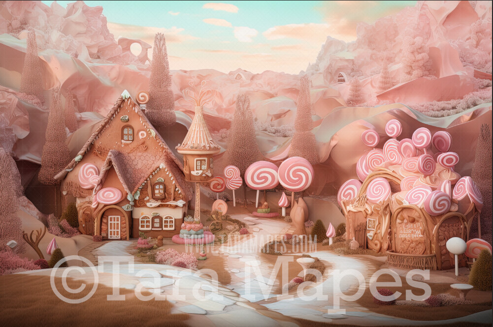 Christmas Gingerbread Town Digital Backdrop - Gingerbread Land  Themed Digital Backdrop - Sweets Christmas Candy Digital Background