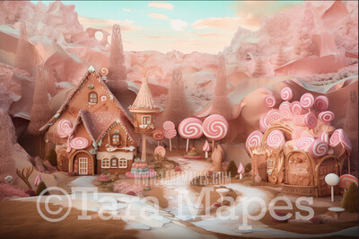 Christmas Gingerbread Town Digital Backdrop - Gingerbread Land  Themed Digital Backdrop - Sweets Christmas Candy Digital Background