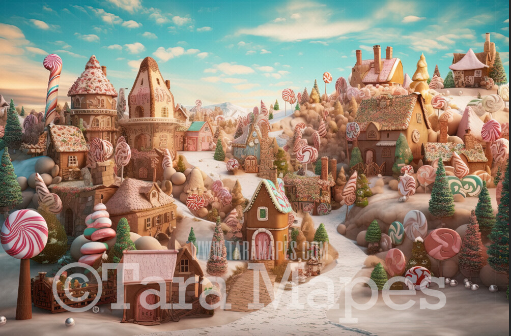 Christmas Gingerbread Town Digital Backdrop - Gingerbread Land  Themed Digital Backdrop - Sweets Christmas Digital Background