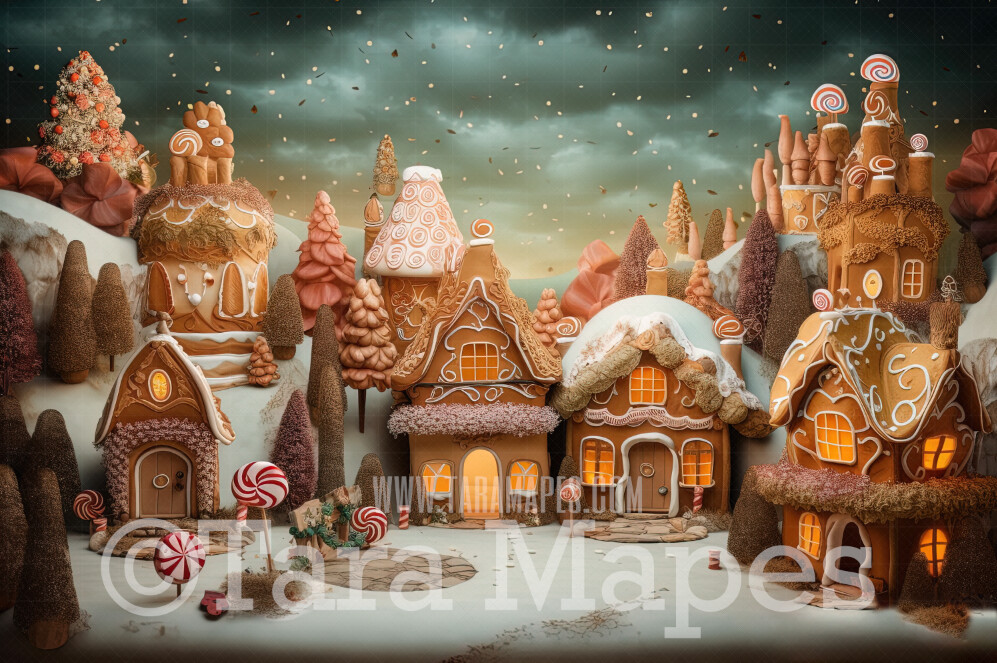 Christmas Gingerbread Town Digital Backdrop - Gingerbread Land  Themed Digital Backdrop - Sweets Christmas Digital Background