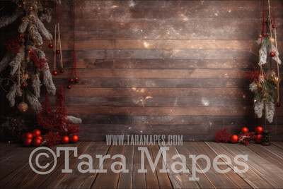 Christmas Studio Digital Backdrop - Rustic Christmas Interior - Christmas Room Digital Background