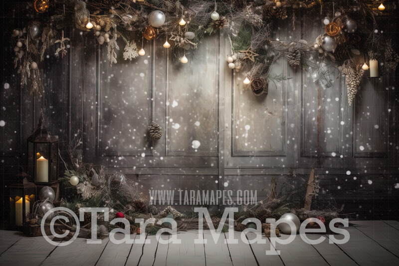 Christmas Studio Digital Backdrop - Rustic Christmas Interior - Christmas Room Digital Background