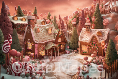 Christmas Gingerbread Town Digital Backdrop - Gingerbread Land  Themed Digital Backdrop - Sweets Christmas Digital Background