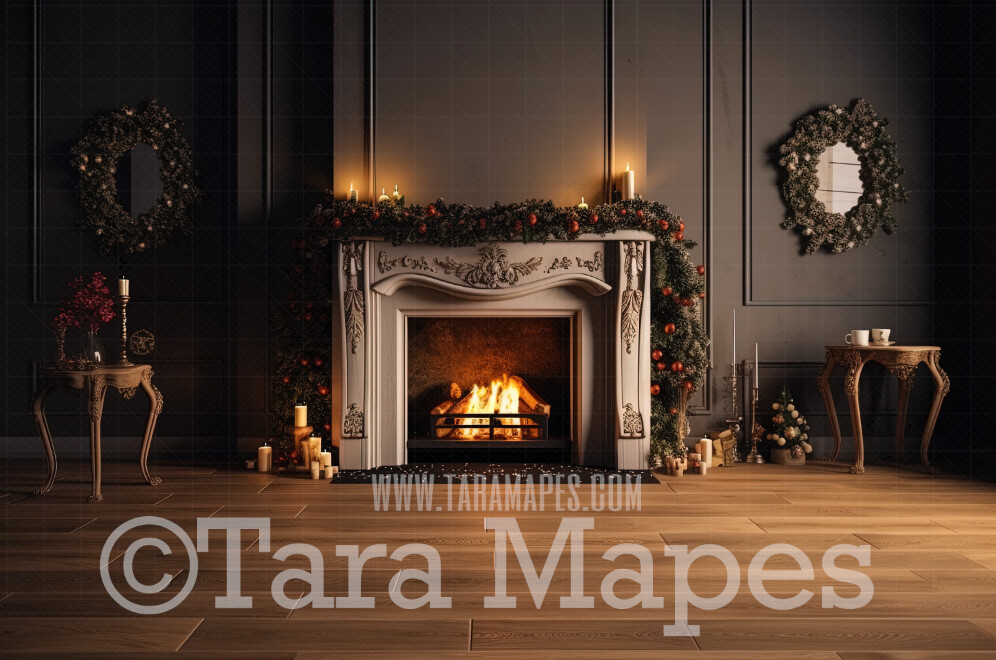 Christmas Fireplace Digital Backdrop - Christmas Room  - Christmas Mantle Digital Background JPG
