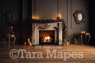 Christmas Fireplace Digital Backdrop - Christmas Room  - Christmas Mantle Digital Background JPG