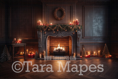 Ornate Christmas Fireplace Digital Backdrop - Ornate Christmas Room  - Christmas Mantle Digital Background JPG