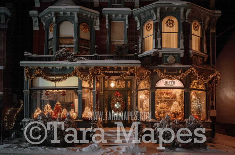 Christmas Shop Digital Backdrop - Christmas Toy Shop - Christmas Gift Shoppe - Christmas Storefront Digital Background