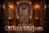 Ornate Christmas Door Digital Backdrop - Ornate Christmas Room Lights and Garland - Ornate Room - Victorian Christmas Room Door  Digital Background JPG