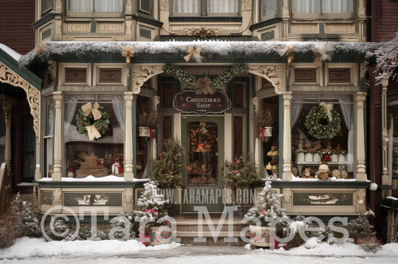 Christmas Shop Digital Backdrop - Christmas Toy Shop - Christmas Gift Shoppe - Christmas Storefront Digital Background